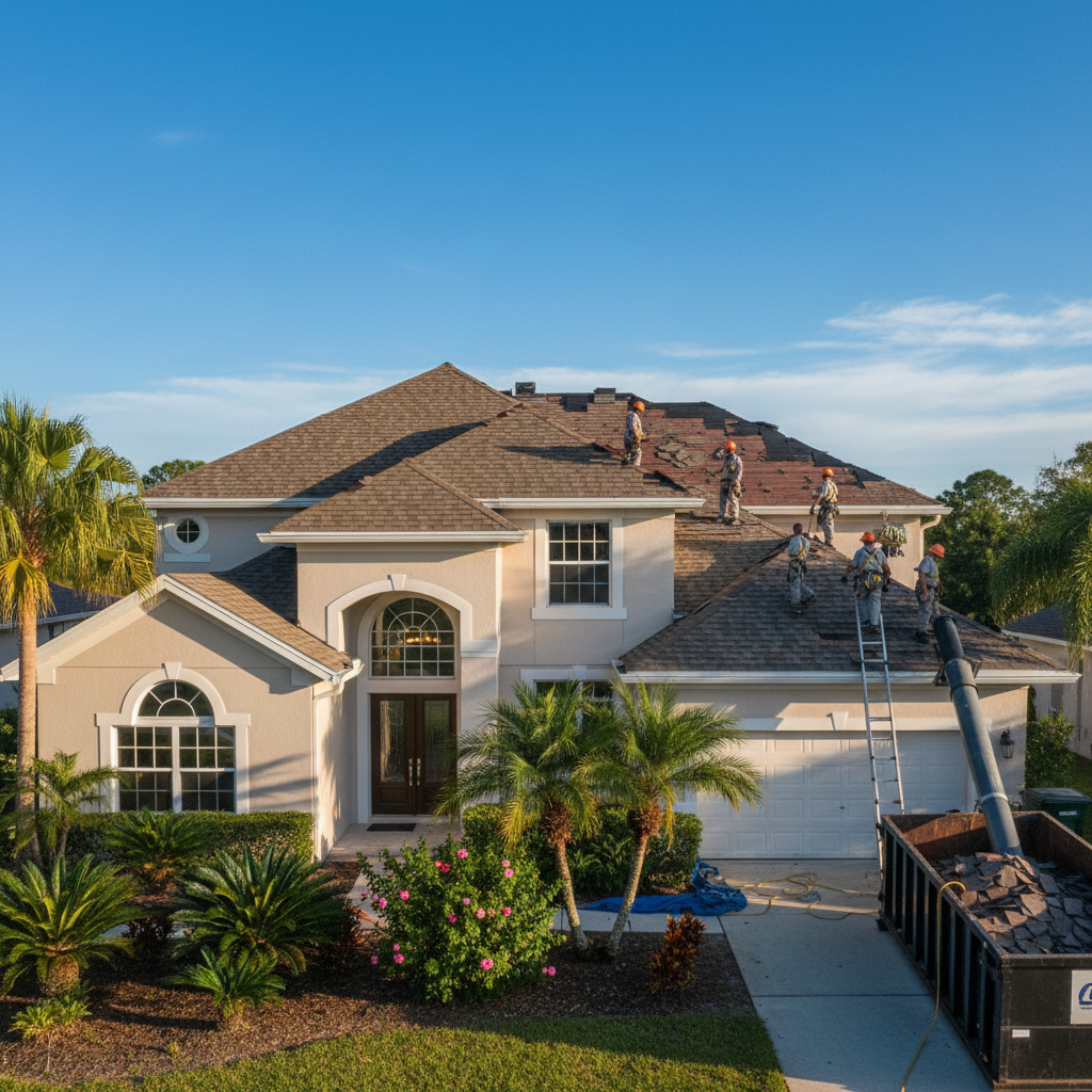 Roof replacement work on a Central Florida residence